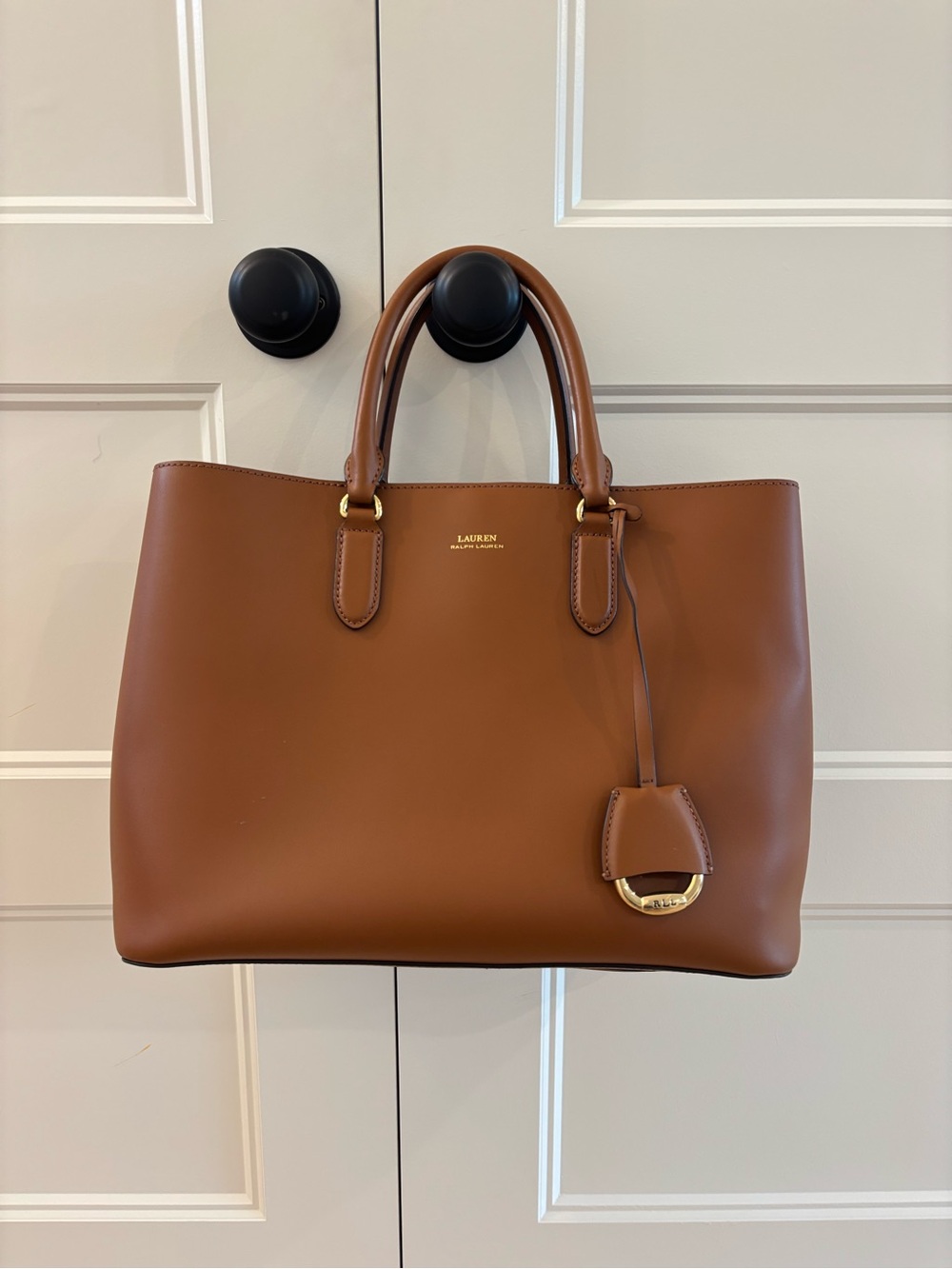LAUREN Ralph Lauren Brown Leather Tote with Gold Hardware